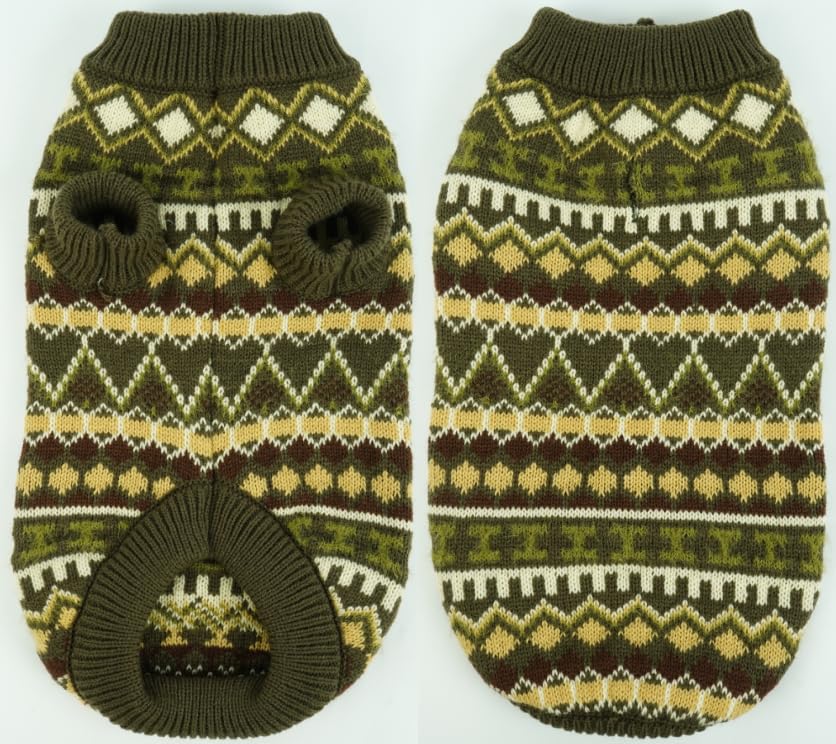 Hjumarayan Dog Jumper for Small to Large Dogs – Boho Knitted Winter Sweater with Harness Hole, Thick Warm Stretchy Pet Clothes for Cold Weather, Jewel Green XS