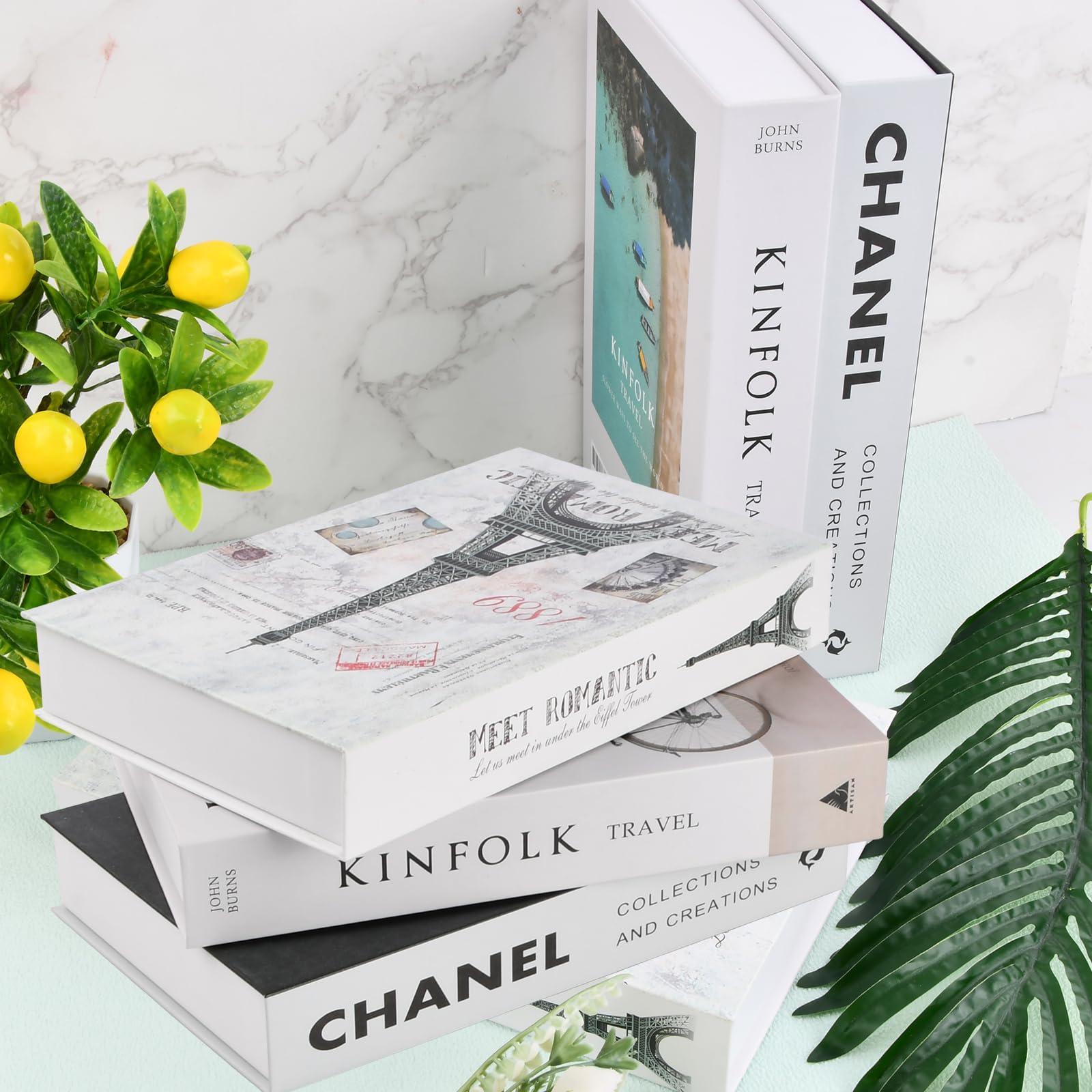 HoaaiGo Magnetic Decorative Fake Books, 3 PCS Fashion Book Box Set, Stacked Hardcover Faux, Black White Display with Storage - Image 3