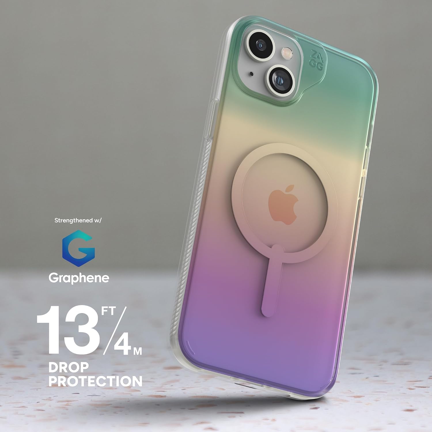 ZAGG Milan Snap iPhone 15 Plus/ 14 Plus Case - Drop Protection (13ft/4m), Durable Graphene, Scratch-Resistant, Wireless Charging MagSafe Case, Iridescent
