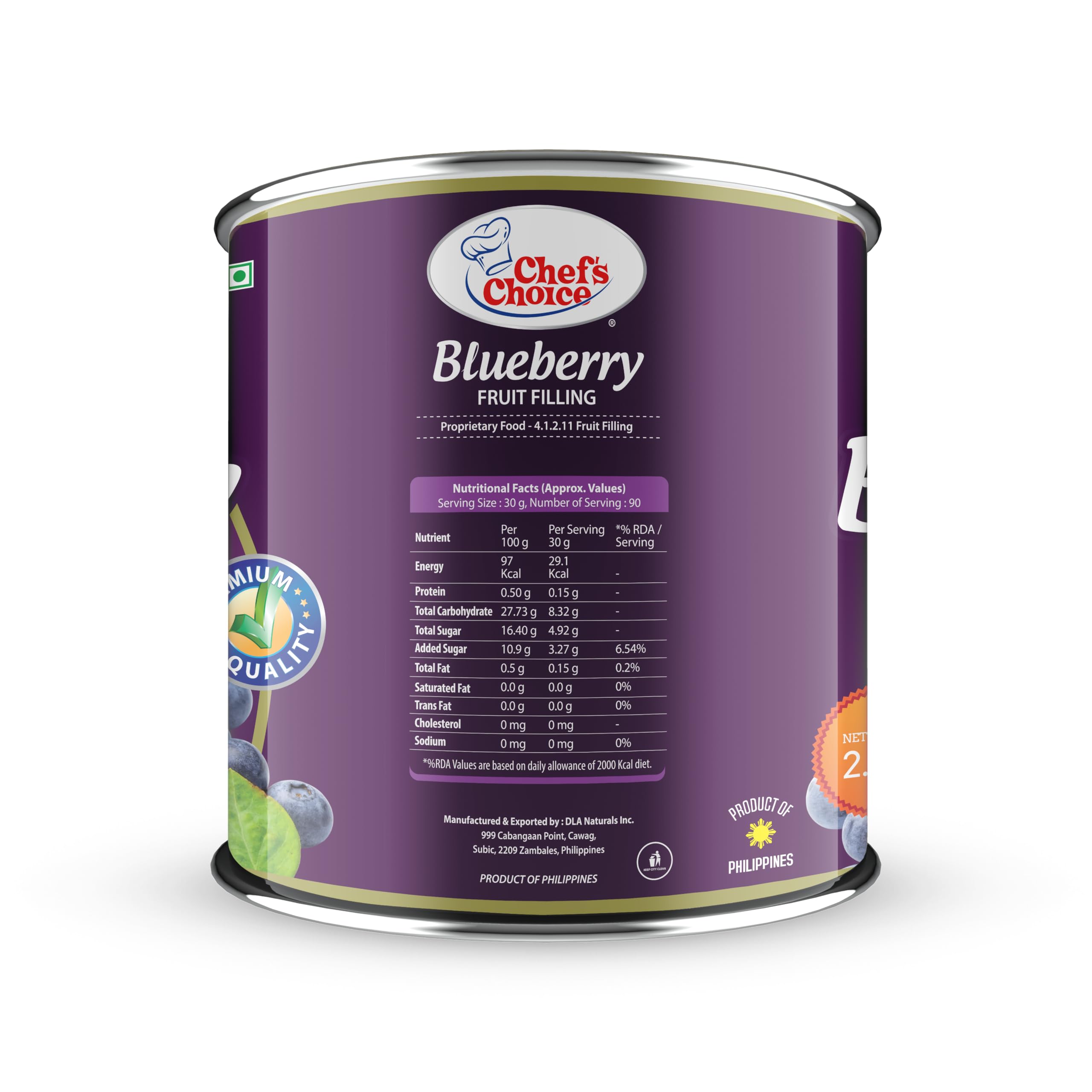Chef's Choice Blueberry Fruit Filling Can - 2.7 Kg | Product Of Philippines | Blueberry Fruit Filling For Baking And Dessert Preparations | Pack Of 1 1