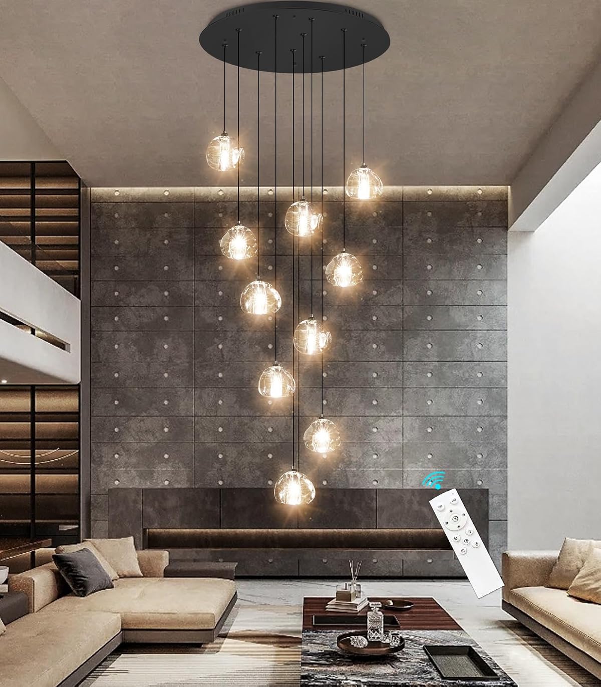 HAIXIANG LED Chandelier for Dining Room, 10 Lights, Dimmable, Black, Model