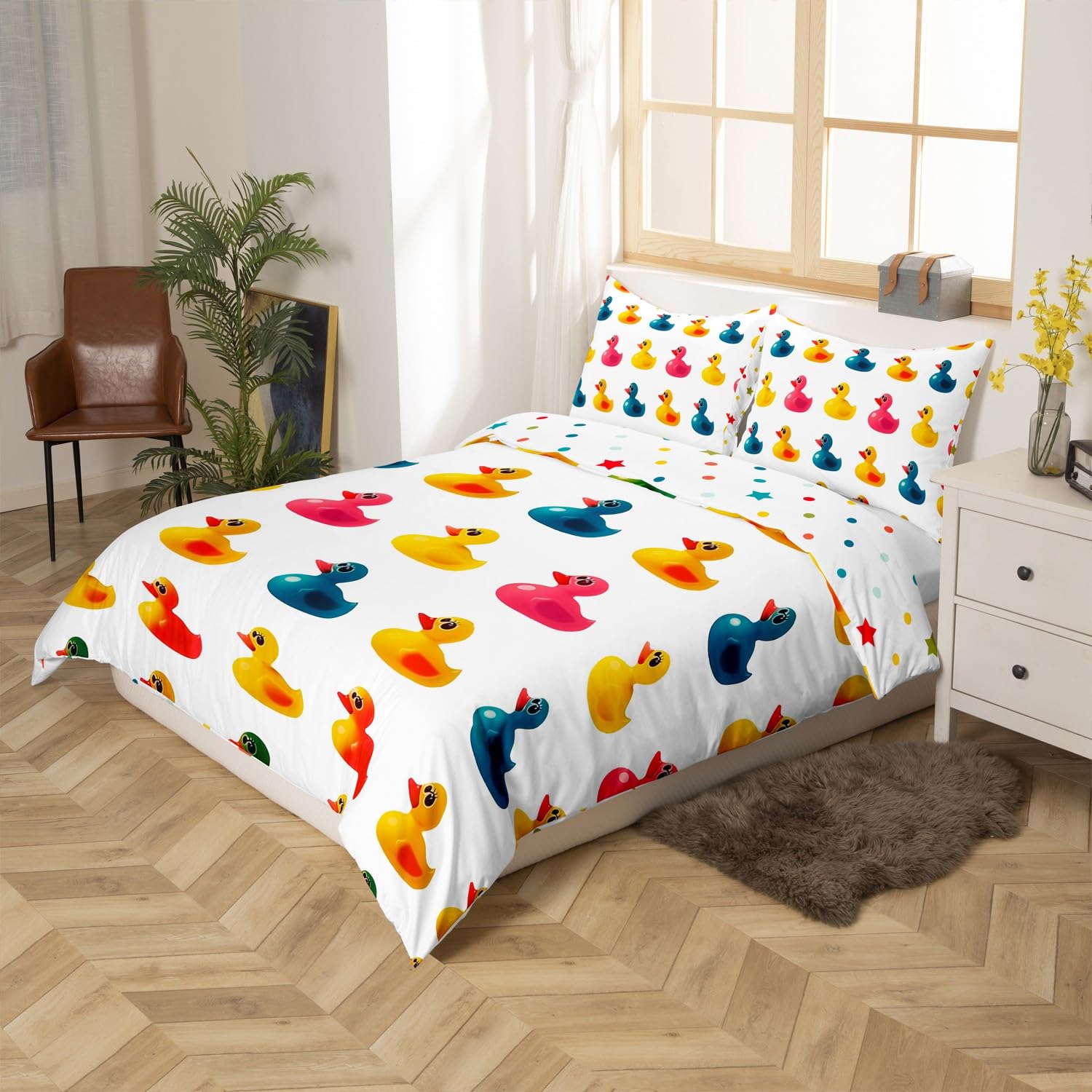 Homewish Urocza gumowa poszewka na kołdrę z kaczki, podwójna poszewka na kołdrę dla dzieci, nastolatków, dorosłych, zabawka dla dzieci, kaczka, zestaw pościeli z 2 poszewkami na poduszki, dekoracja