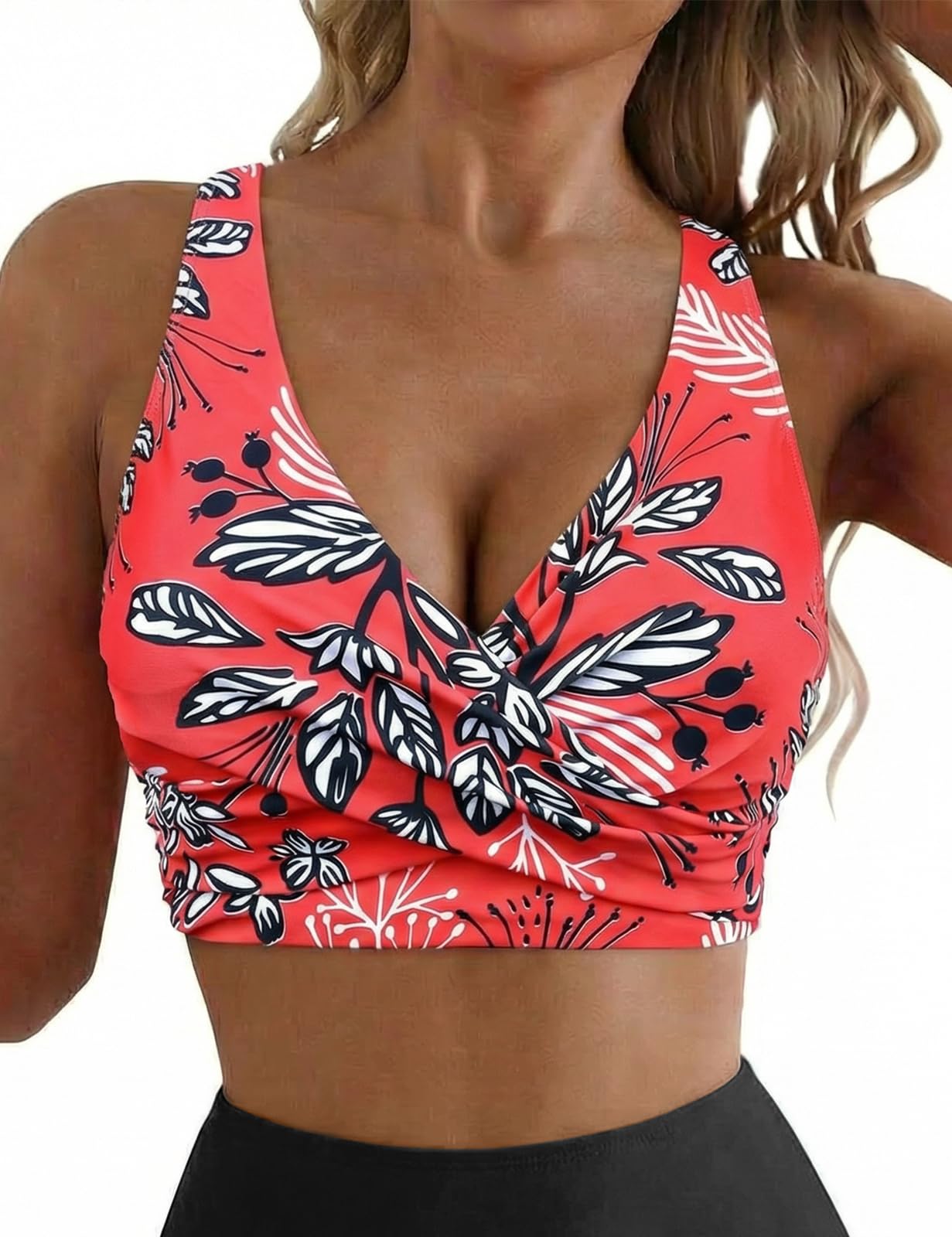 Hilor Women's Bikini Top Underwire Swimsuits Twist Front Bikini Bathing Suit Tops Sexy V Neck Swim Top Only