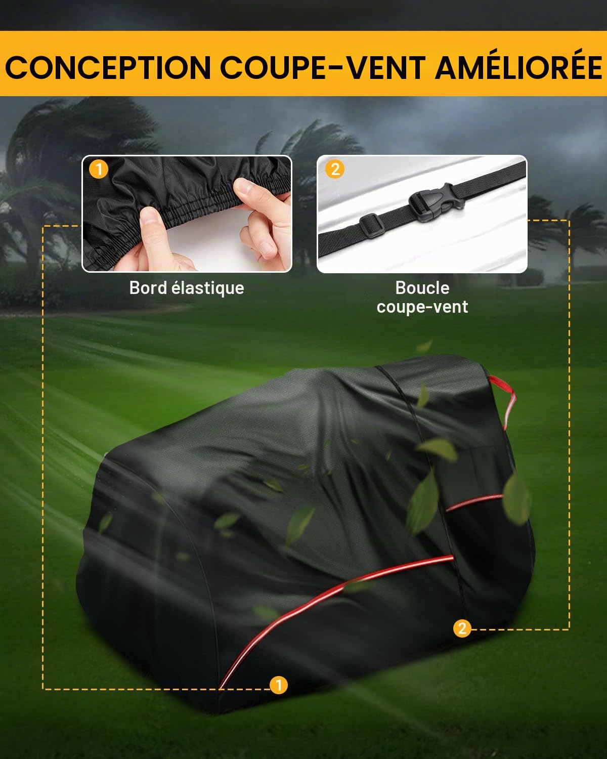 420D Housse de Tracteur Imperméable Bache Protection Tondeuse Autoportée Bâche Tracteur Tondeuse Extérieur Anti-UV avec bande Réfléchissante et Boucle Coupe-vent 183 x 137 x 117cm