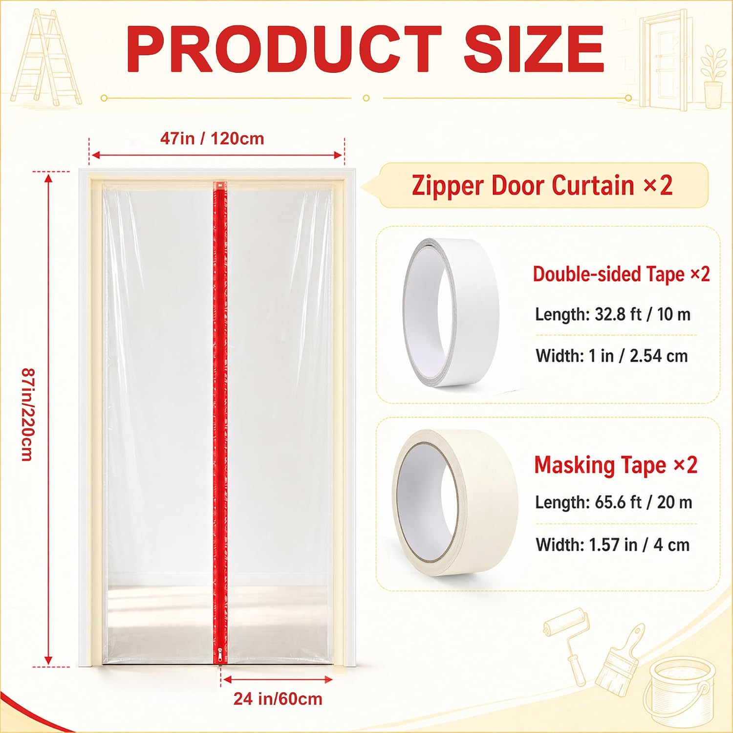 Coldairsoap 2pcs Dust Barrier Plastic Zipper Door Kit-Easy Install &Remove