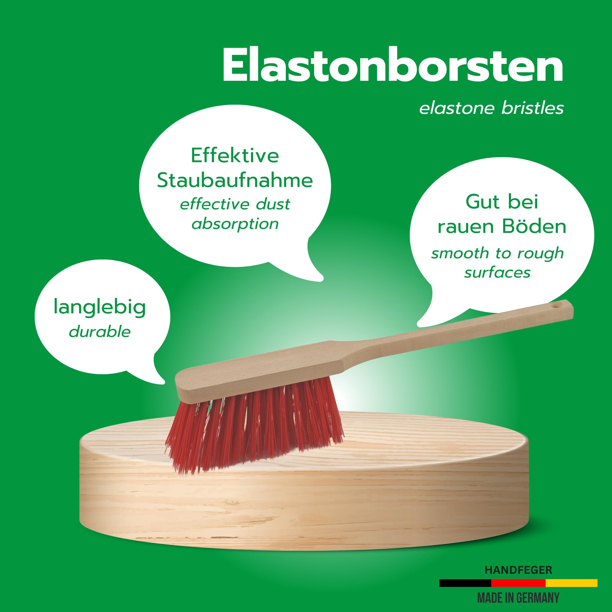 Novaliv 3X Handfeger mit langem Stiel I 45 cm I Elaston I Schneebesen Holz Schnee Feger Kehrwisch dust Brush