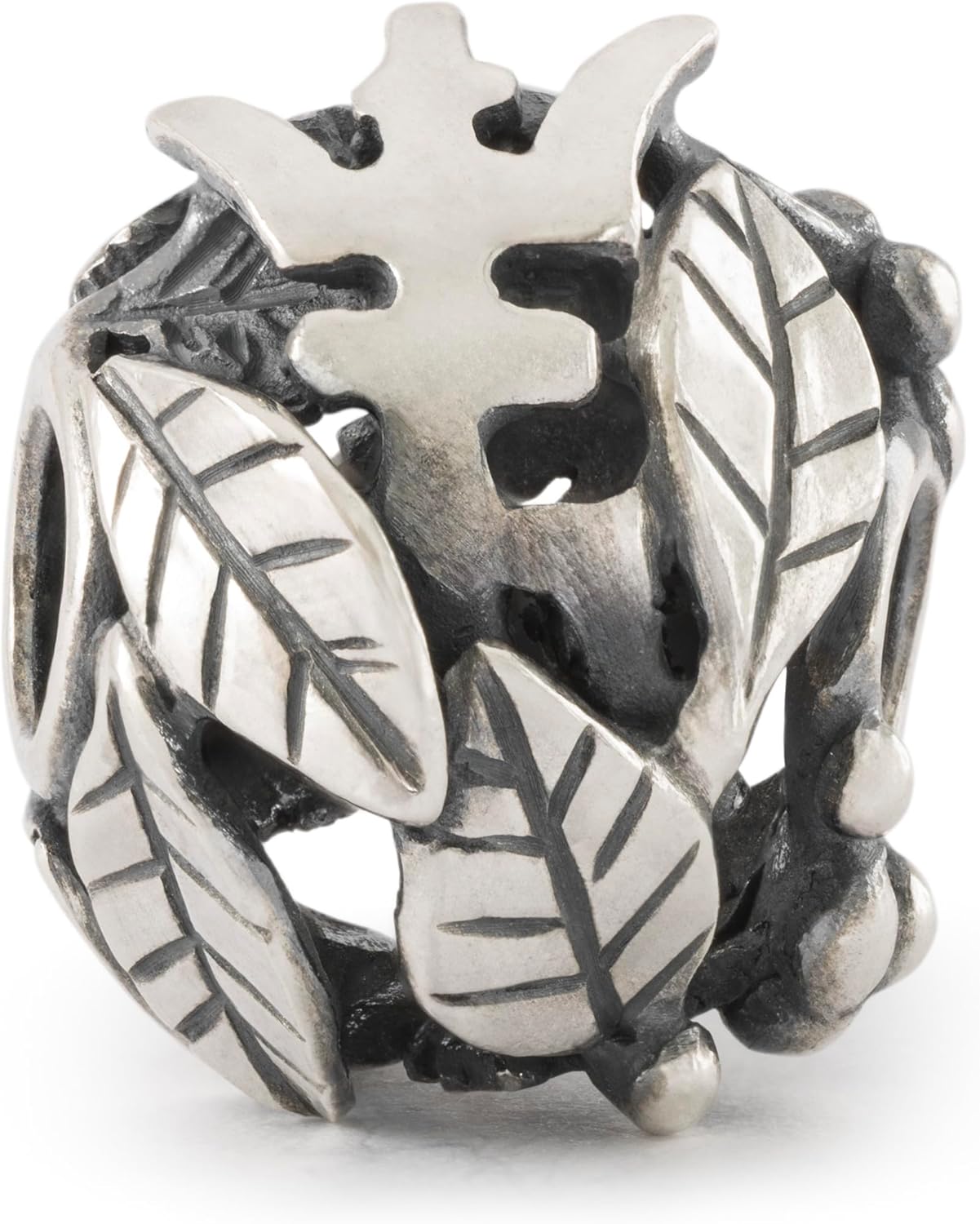 TROLLBEADS Leaves of Longevity - Silver Charm with Chinese Shou Symbol for Longevity | Authentic Brand Charm | Silver | Walk the Journey Collection | Design by Søren Nielsen