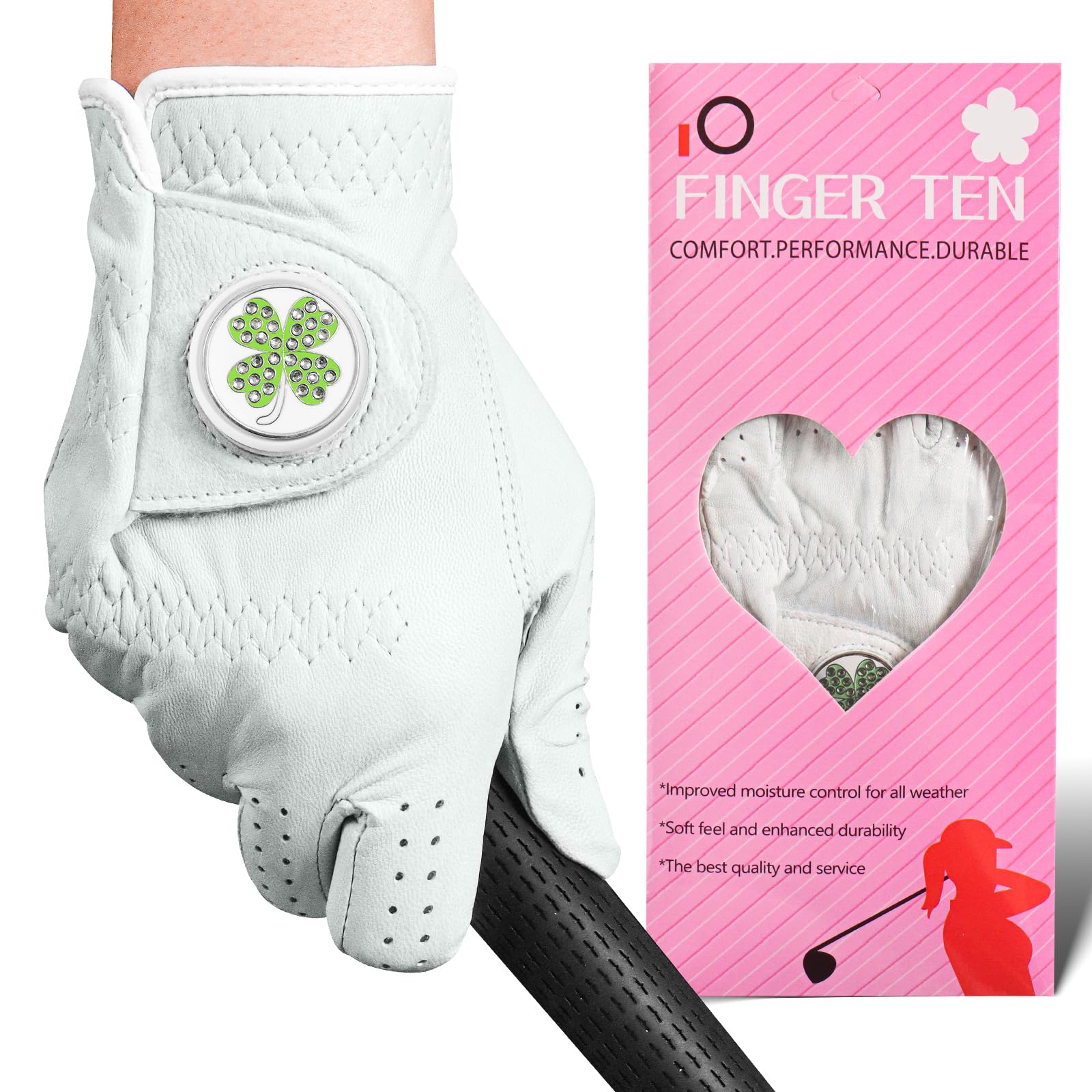 FINGER TEN Golf Gloves Women Cabretta Leather 1 Pack