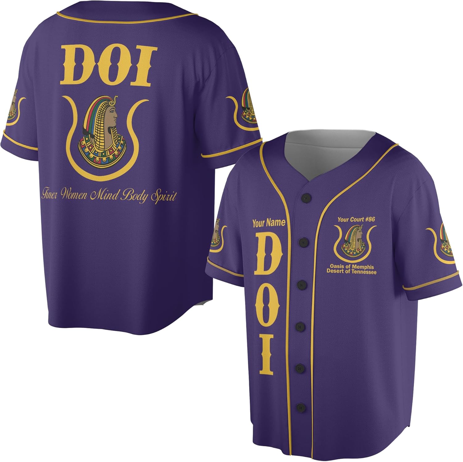 Customize Name, Court Name DOI Daughters of Isis Ancient Egyptian Order Nobles Freemason 3D Baseball Jersey S-5XL