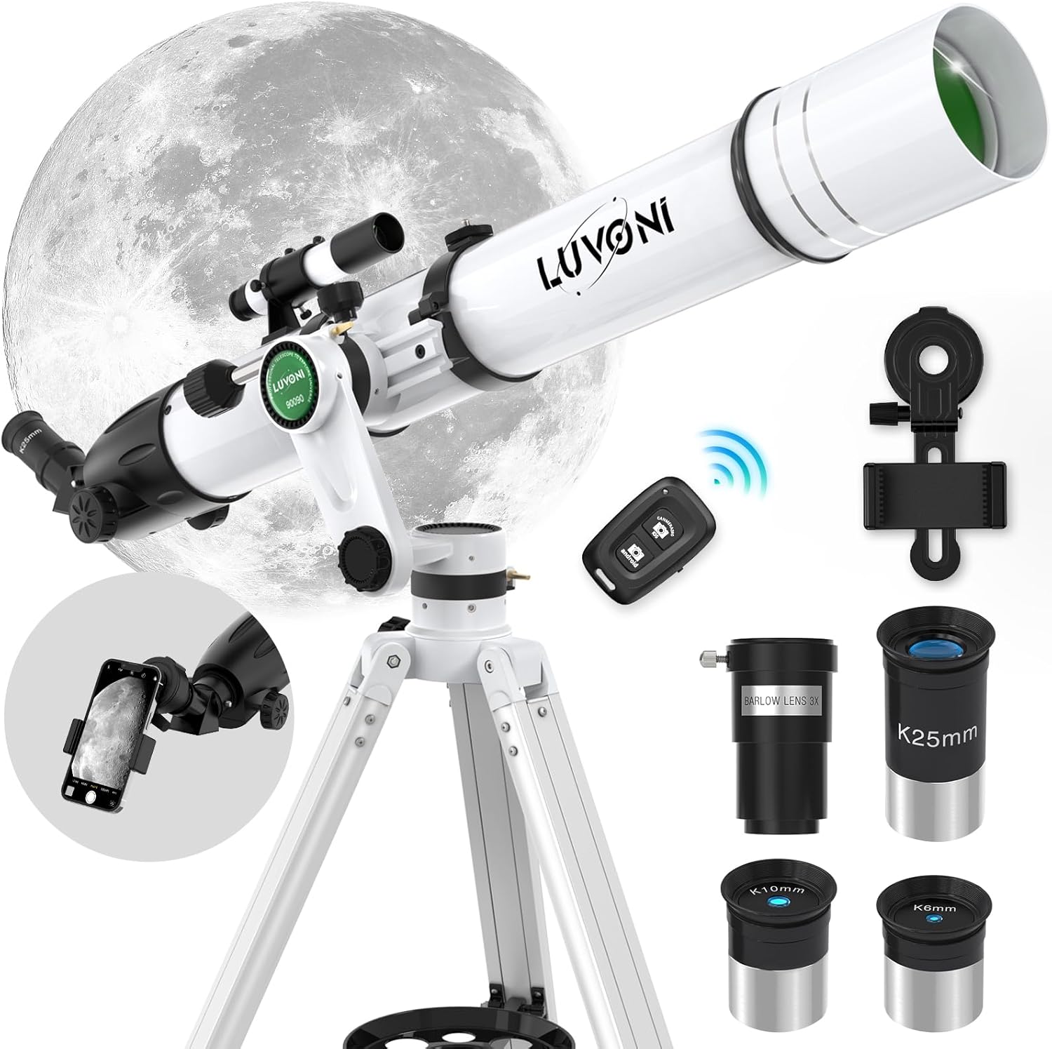 LUVONI Telescope 90mm Aperture 800mm Telescope for Adults with High Powered, Refractor Telescopes for Kids & Beginners, Multi-Coated High Transmission AZ Mount Portable Telescope Includes Carry Bag