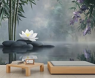 Bamboo Forest Lake Surface Stones Wall Murals, Peaceful Zen Meditation M...