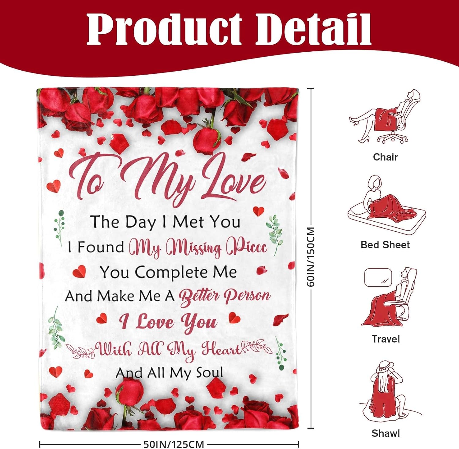 Valentines Day Gifts for Her - Gifts for Her Wife Girlfriend - to My Love Blanket - Anniversary Romantic Gift for Women - I Love You Gift for Her - Wife Girlfriend Birthday Present Ideas - 50"x60" - Image 5