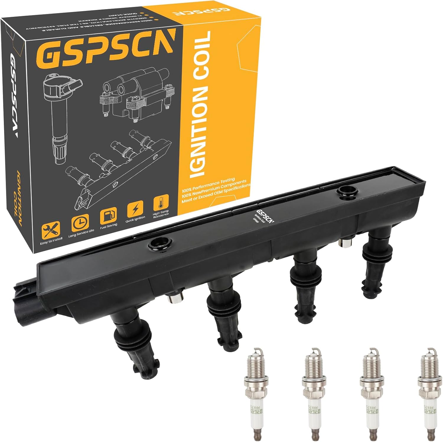 GSPSCN 1 Ignition Coil Pack UF669 and 4 Double Platinum Spark Plug Compatible with 2011-2020 Chevy Cruze Sonic Trax Volt丨Cadillac ELR丨Buick Encore 1.4L Turbo,Replaces# GN10401,5C1867,C1810
