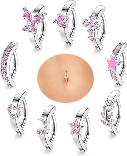 Drperfect Piercing de ombligo de 14G para mujer, anillos de ombligo para mujer, anillos de ombligo con clicker, piercing de ombligo con circonita