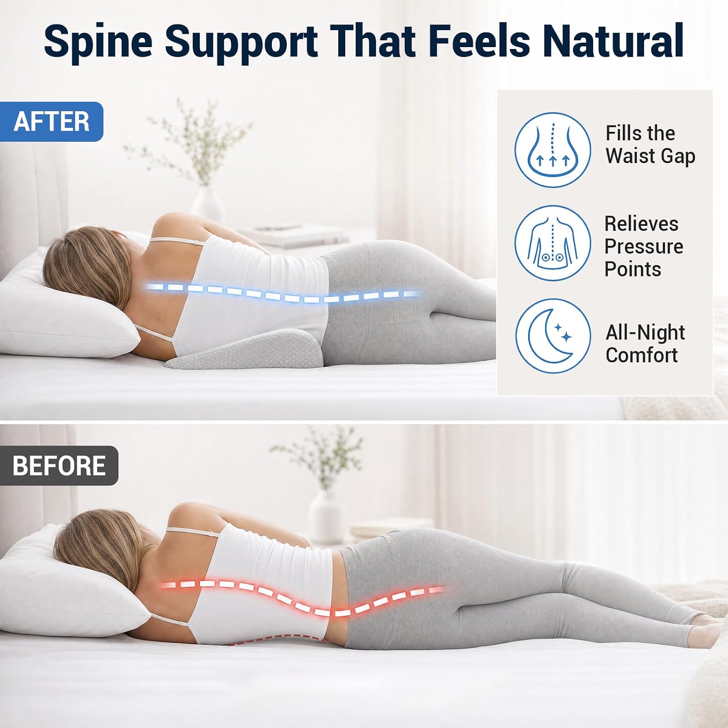 Memory Foam Lumbar Support Pillow for Bed with Ergonomic Wedge Design | Non-slip lower back pillow Back Pain Relief Cushion with Removable cover Elevated Lower Back Pillow for side, back Sleepers