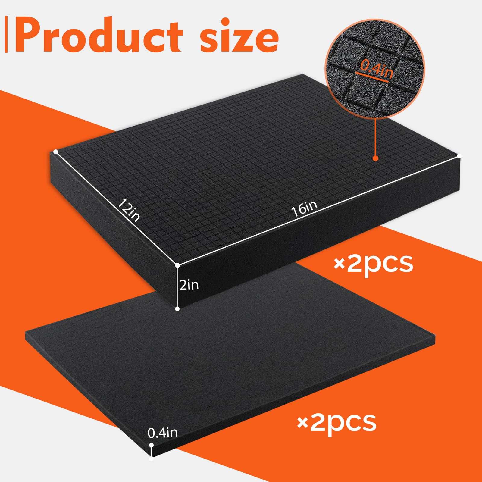 Aketom 4-piece foam filling toolbox foam board 2 sizes inch black high-density polyurethane cuttable foam is used to cushion insertion and protect packaging organizers (16 inches long)