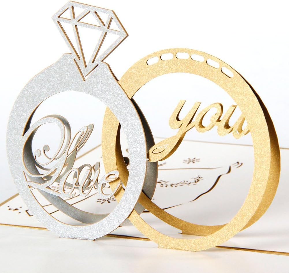3D Pop Up Handmade Cards Creative Greeting Cards Papercraft ( Love you Diamond Rings 3D Paper Cutting Greeting Card )