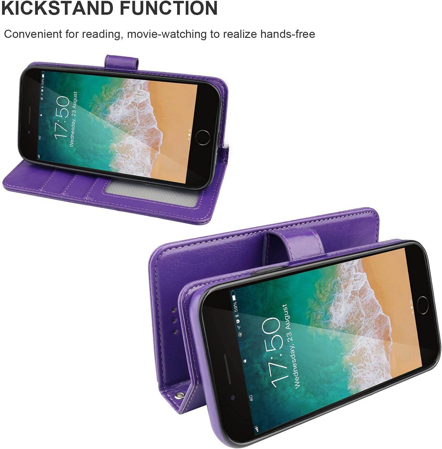 Bocasal for iPhone 7/8 Plus Wallet Case with Card Holder PU Leather Magnetic Kickstand Shockproof Wrist Strap Removable Flip Cover for 5.5 inch (Purple)