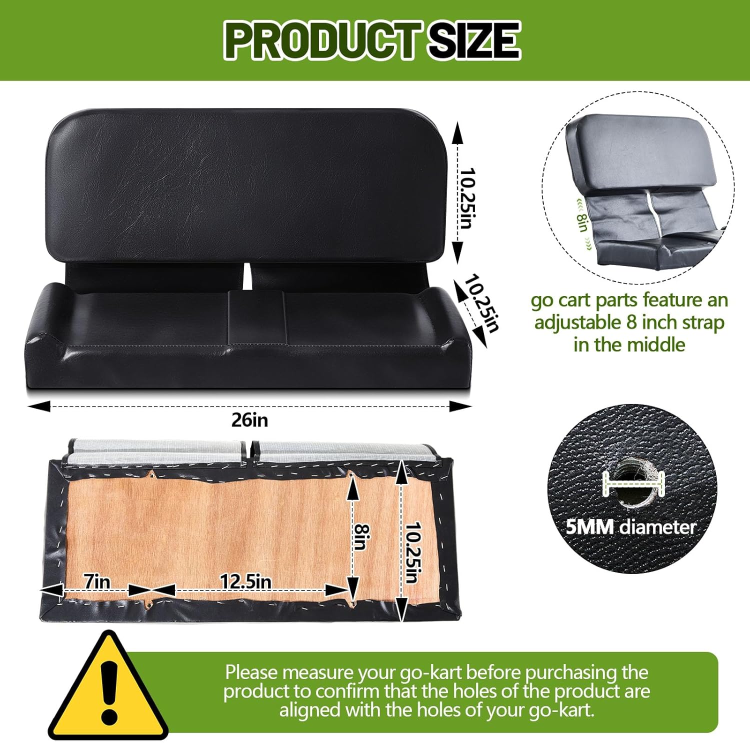 DaisyInner Double Seat for Go Kart Parts Adjustable Go Kart 2 Seater Saddle for Racing Balancing Vehicle, Black