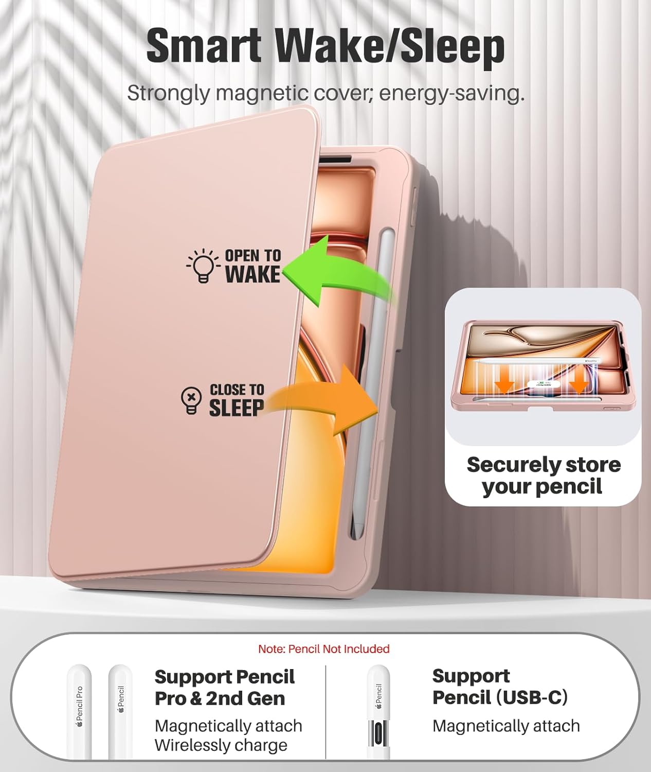 MoKo for iPad Air 11 Inch Case (M4/M3/M2) 2026/2025/2024, iPad Air 5th/4th Gen Case 10.9 Inch 2022/2020 with Pencil Holder, Screen Protector, Lens Protector, Magnetic Multi Angle, Rose Gold
