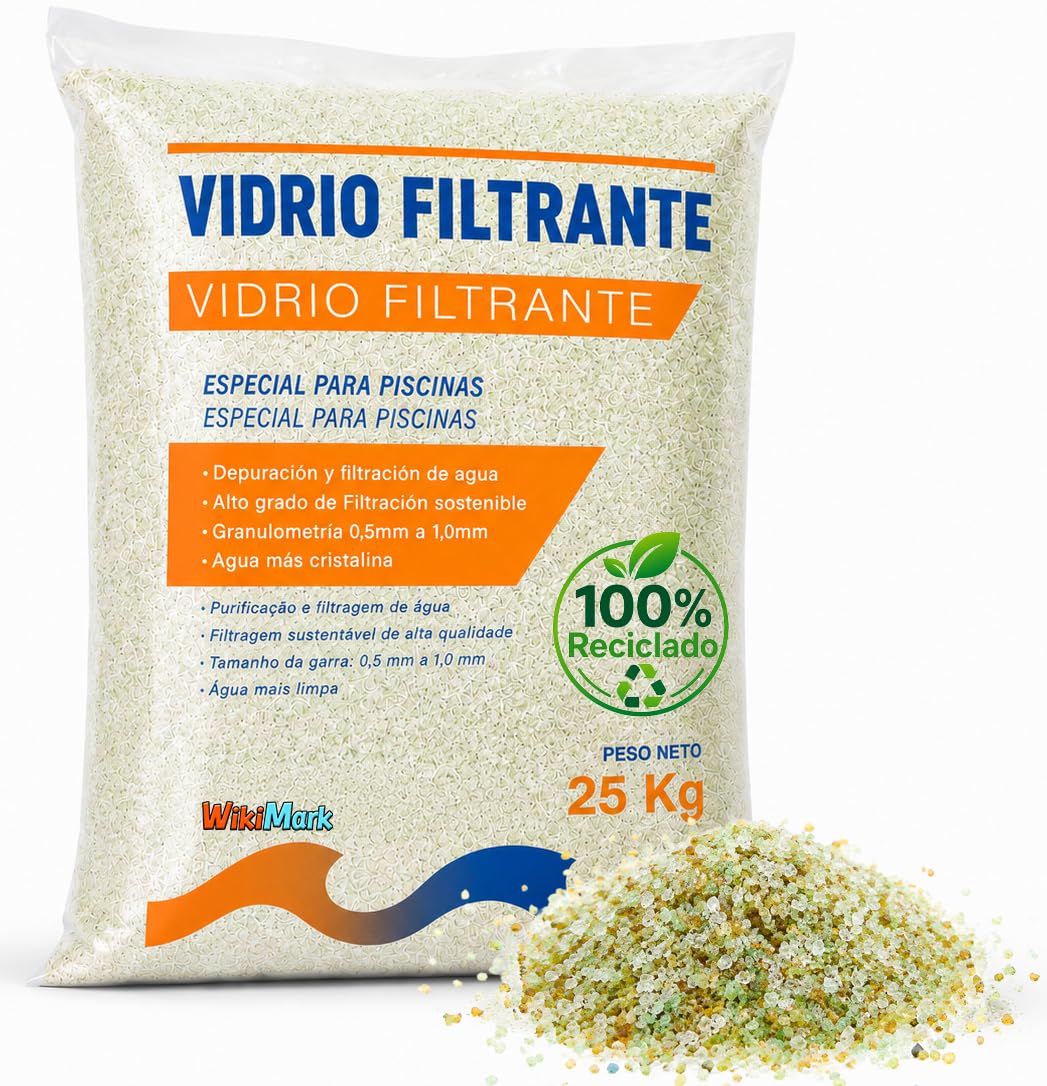 Sable de verre filtrant pour piscines 25 kg moyen filtrant en verre recyclé 100 % | Remplace le sable de silice | Meilleure filtration, économie d'eau et d'énergie | Eau plus cristalline