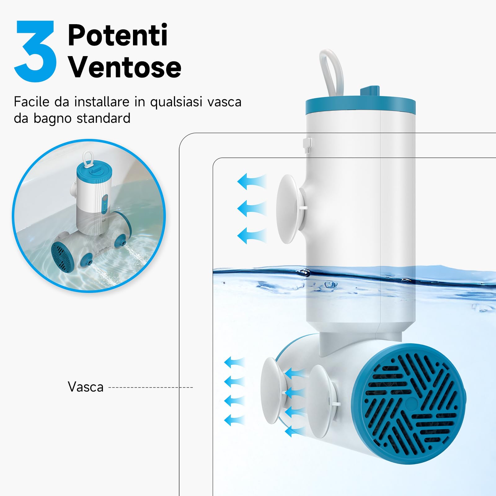 vasca idromassaggio,idromassaggio per vasca da bagno portatile con doppio getto,flusso d'acqua a 3 stadi, batteria wireless da 5000 mAh, accessori da bagno per donne, uomini