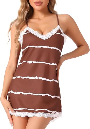 cheibear Womens Nightgown Sexy Sleepwear Lace Chemise Nightgown Camisole Sleepwear Sleeveless Sleep Dress