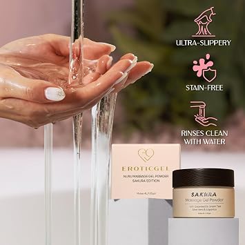 Sakura Edition Japanese Nuru Massage Gel Powder 40g | Aloe Vera, Seaweed, Licorice & Green Tea | Gift Ready Glass Jar | Made in Japan | Vegan | Fragrance Free | Makes 1.05 Gallons