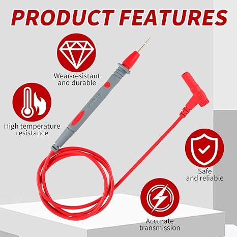 2 Pack Silicone Test Leads Multimeter Probes with Gold Plated Tips, 48 Inch Flexible Multi Meter Leads CAT III 1000V CAT IV 600V 20A Compatible with Digital Multimeters and Clamp Meters