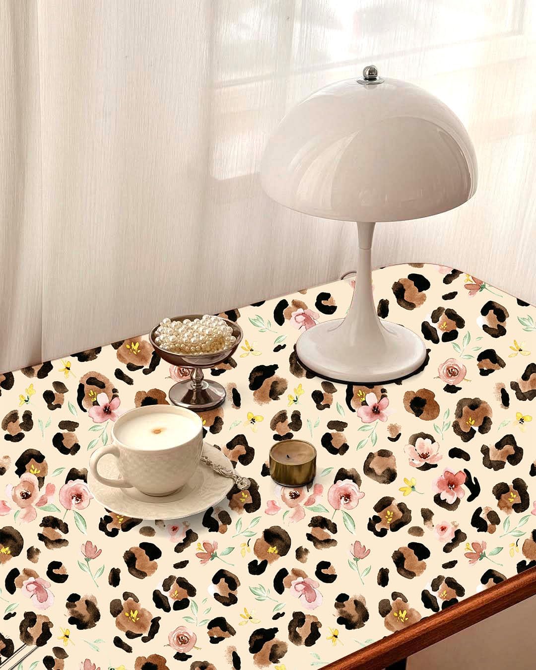 HAOKHOME Adhesive Shelf Liner Drawer Cream Floral Leopard Contact Paper