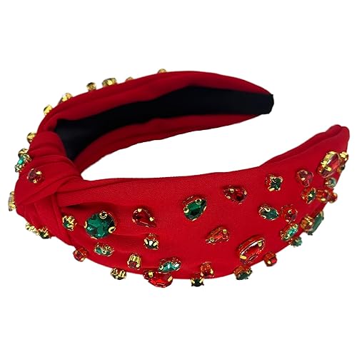 Diadema anudada para mujer con cristales brillantes, amplia mezcla de diamantes de imitación para Navidad, coloridos, nudo superior, accesorios para