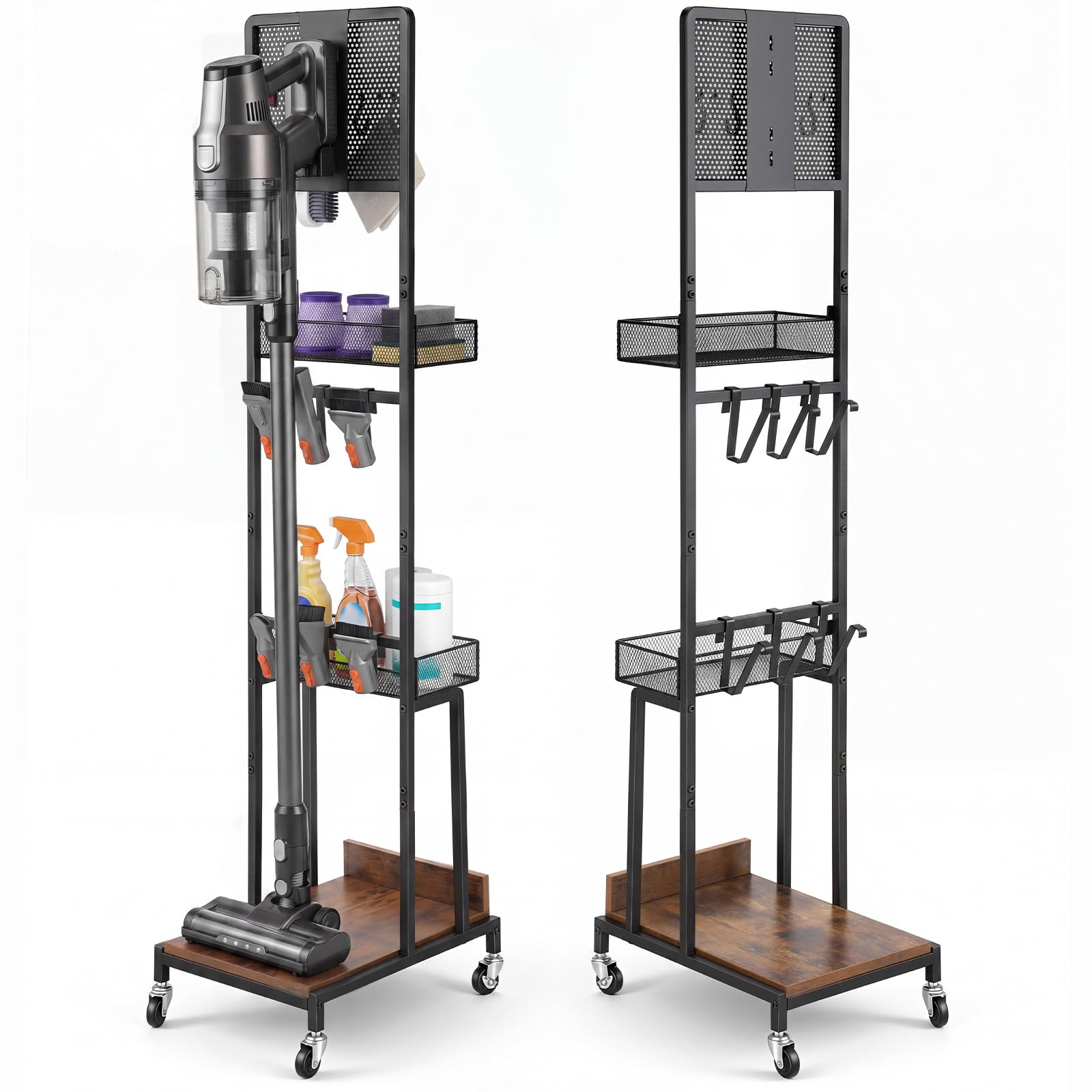 Stable Upright Support And Locking Casters Keep Vacuums And Attachments Organized, Mobile, And Secure In Tight Spaces. 56.3 X 15.7 X 11.8 Inch Chumia Metal Vacuum Stand With 10 Hooks & Storage
