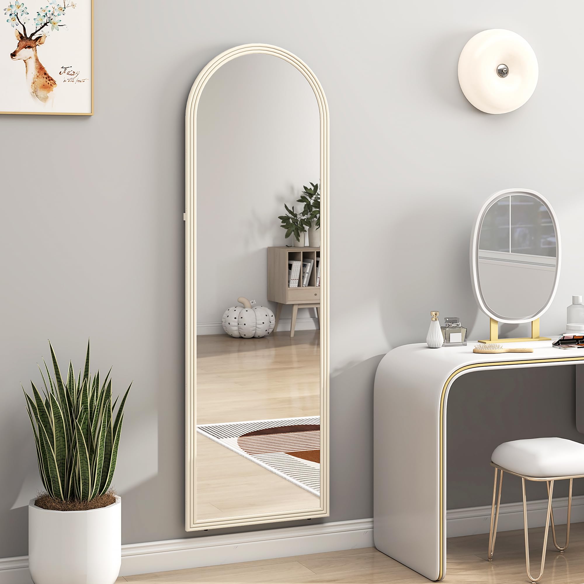 HOMCOM Bogen Ganzkörperspiegel 160 x 50 cm Standspiegel zum Stehen Weiß | Mit Steinoptik, Wandspiegel, zum Anlehnen, Spiegel für Wohnzimmer, Schlafzimmer, Flur