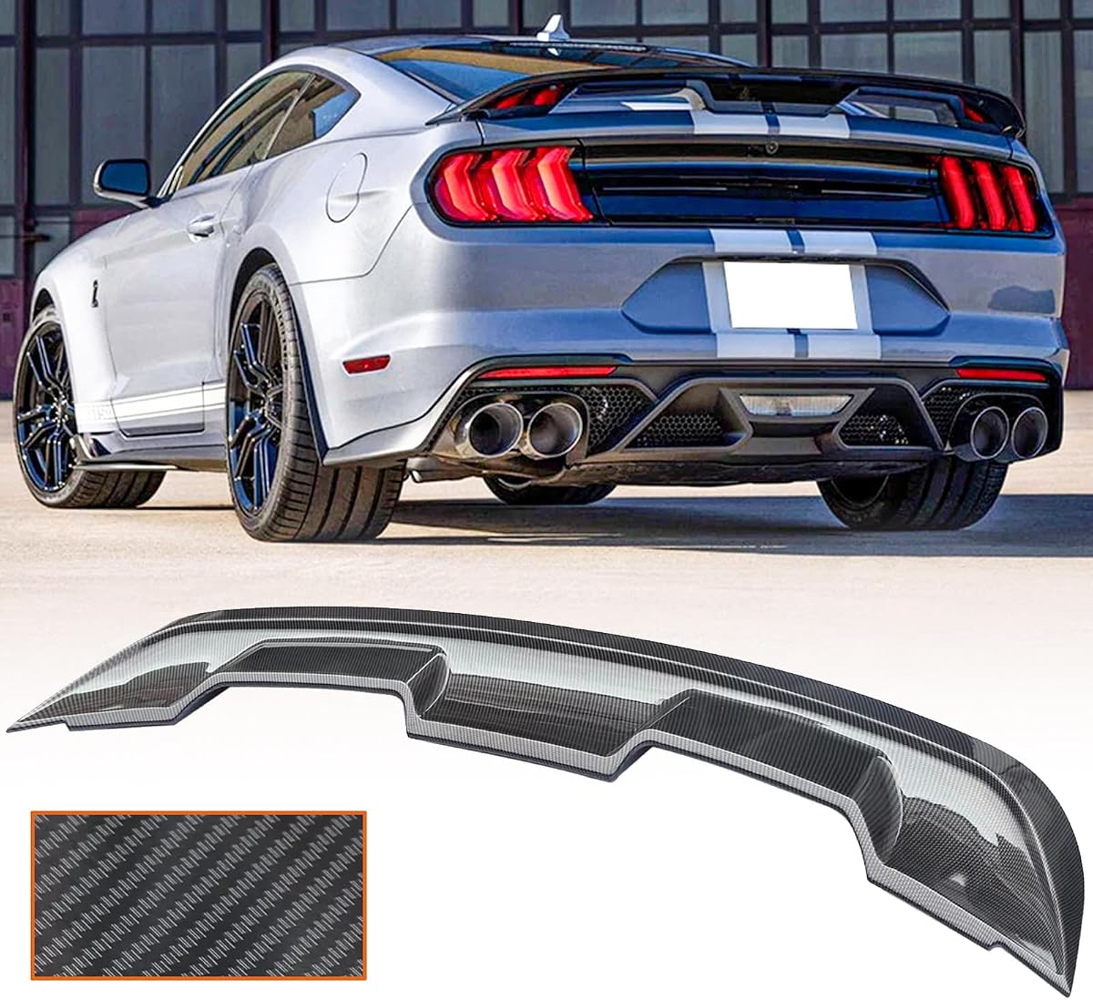 FIT for 2015-2024 Ford Mustang Carbon Fiber GT500 Style Rear Spoiler | ABS Carbon Fiber Print Trunk Spoiler Wing, Heat and Impact Resistance, Smoother Airflow, High-Speed Stability