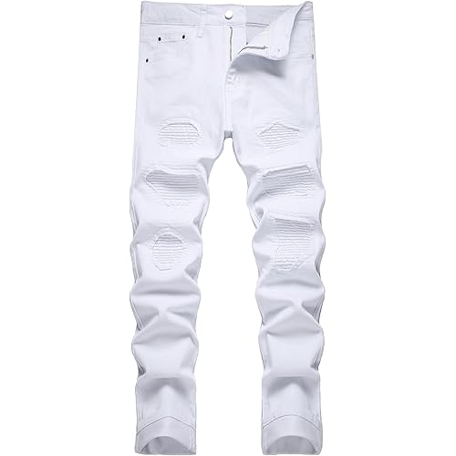 JUNBAOSS Men's Slim Fit Stretch Jeans Ripped Skinny Jeans for Men, Distressed Straight Leg Fashion Comfort Flex Waist Pants