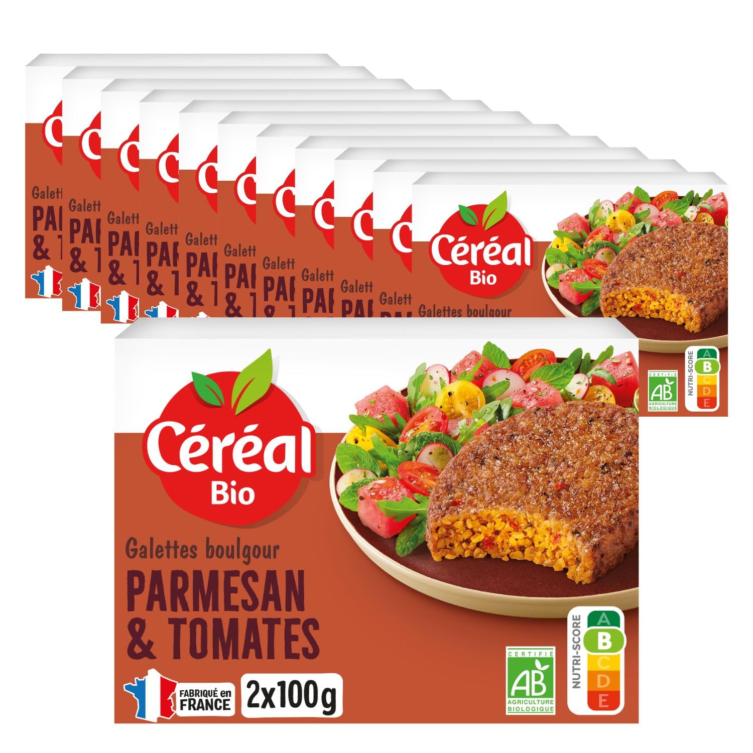 CÉRÉAL BIO – Galettes Boulgour de Blé, Parmesan & Tomates Confites Bio – Végan & Bio – Repas Prêts à Réchauffer – Lot de 12 Boîtes – Nutriscore A – 200 g