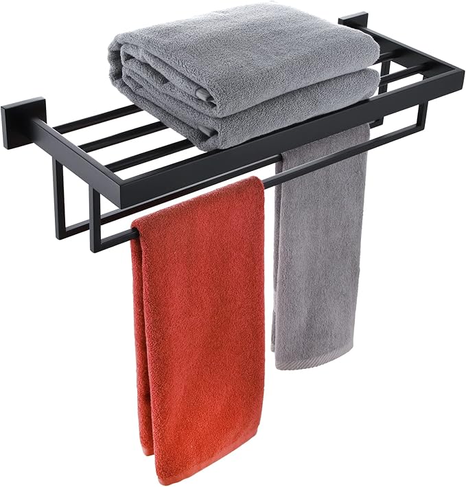 KOKOSIRI Matte Black Towel Rack 24'' Bathroom Towel Shelf