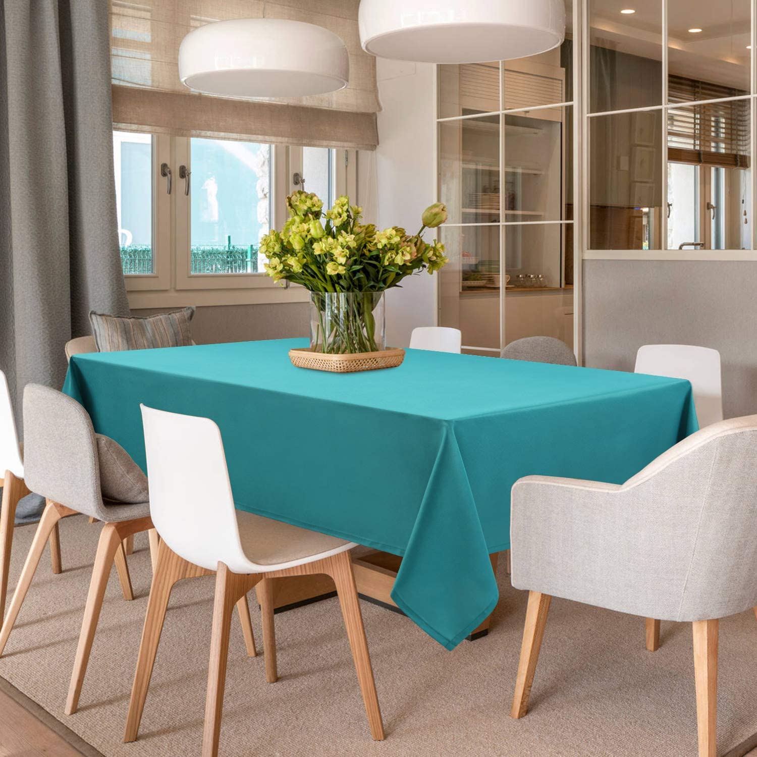 DWCN Rectangle Table Cloth - Turquoise Stain Resistant and Spillproof Tablecloth, Washable Polyester Waterproof Table Cover for Dining Room Rectangular Tables, 60 x 84 Inch