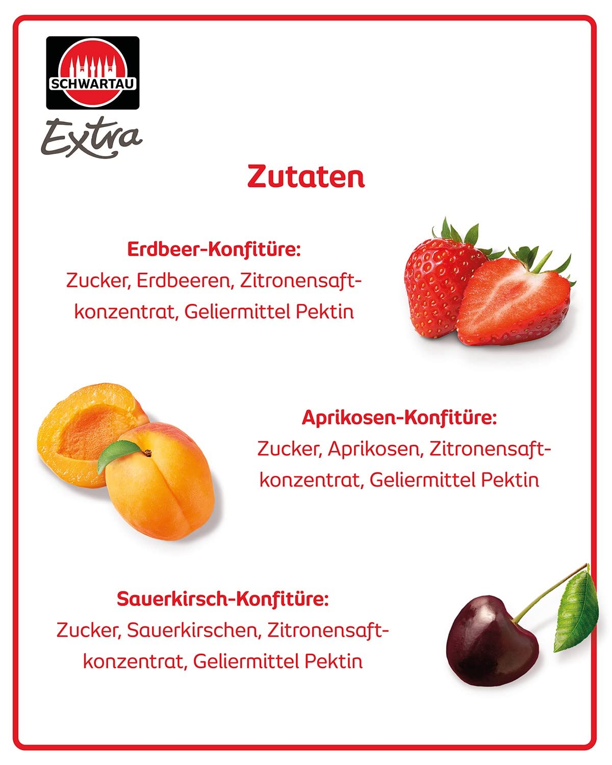 Schwartau Extra Portionen Mix-Box, Konfitüre Portionsschalen (50 x Erdbeere, 25 x Aprikose, 25 x Sauerkirsche), Großpackung, 100 x 25g