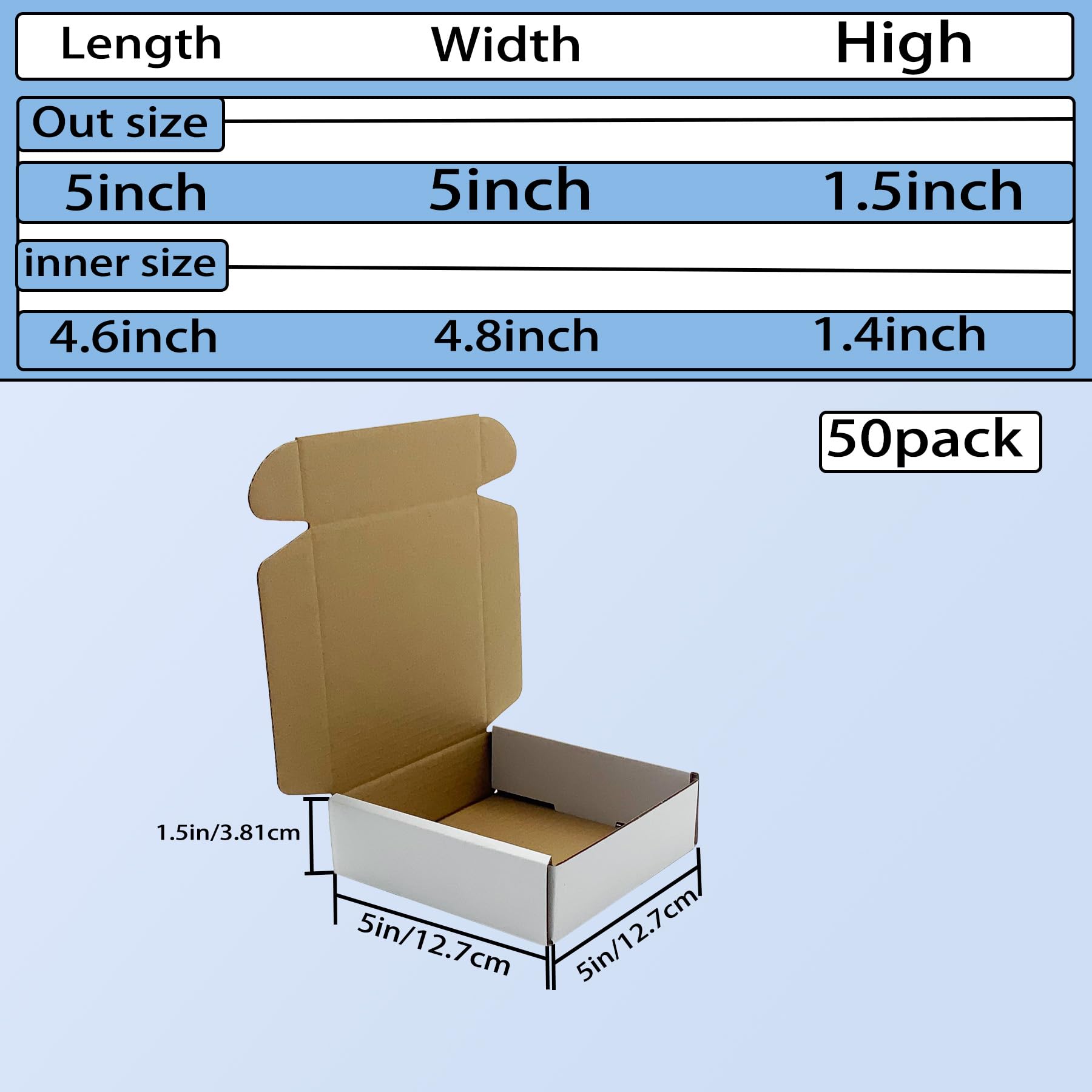 5x5x1,5 kleine weiße Versandkartons 50 Stück Wellpappkartons Bulk für Verpackung Geschäftspost Geschenk Mini Versandkartons für Verpackungsbedarf