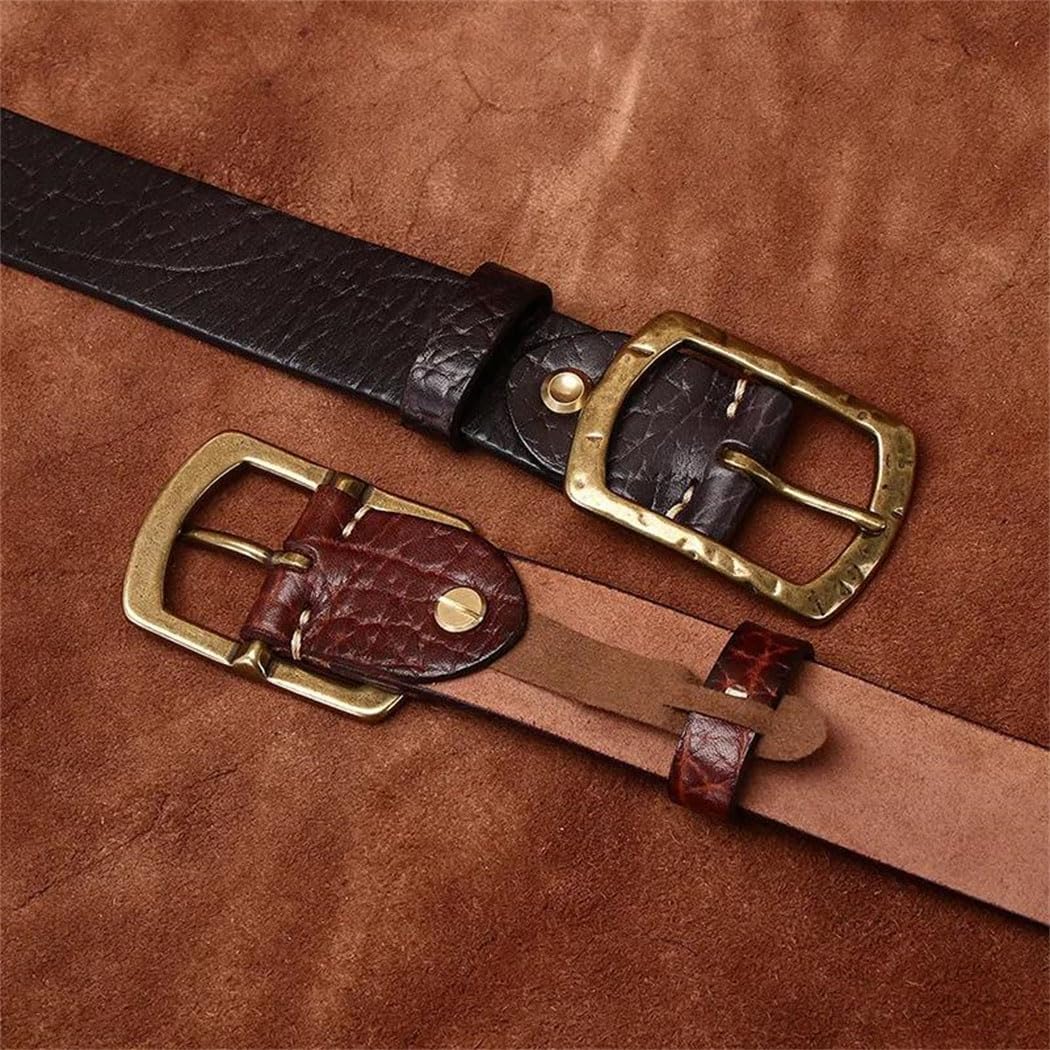Men's Leather Belt - 3.8 cm Thick Cowskin with Brass Pin Buckle for Jeans