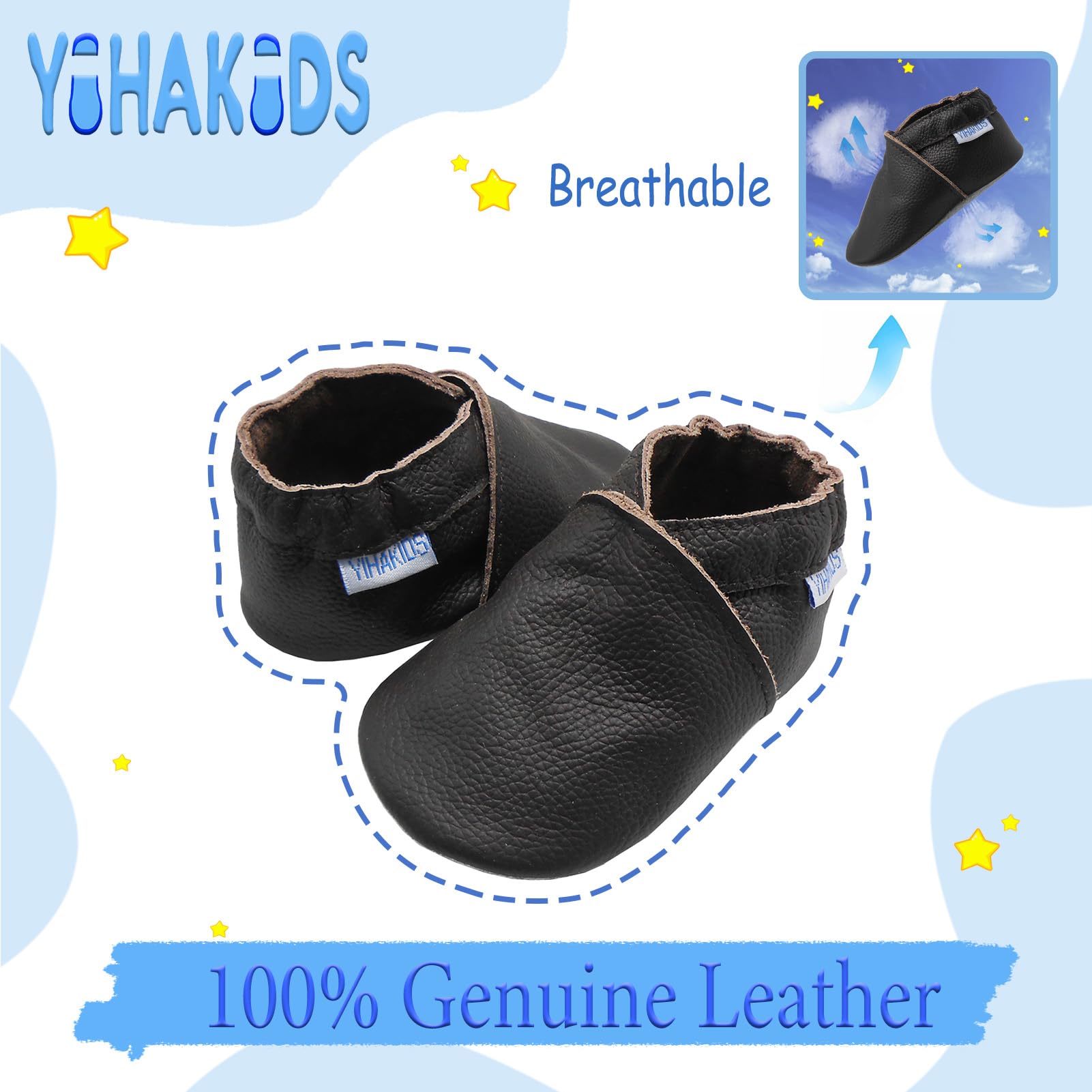 YIHAKIDS Baby Shoes for Boys Girls Infant Toddler Leather Moccasins Soft Sole Baby Slippers Multi-Colors(6-6.5 US /6-12 Mo./5.1in, Dark Brown)