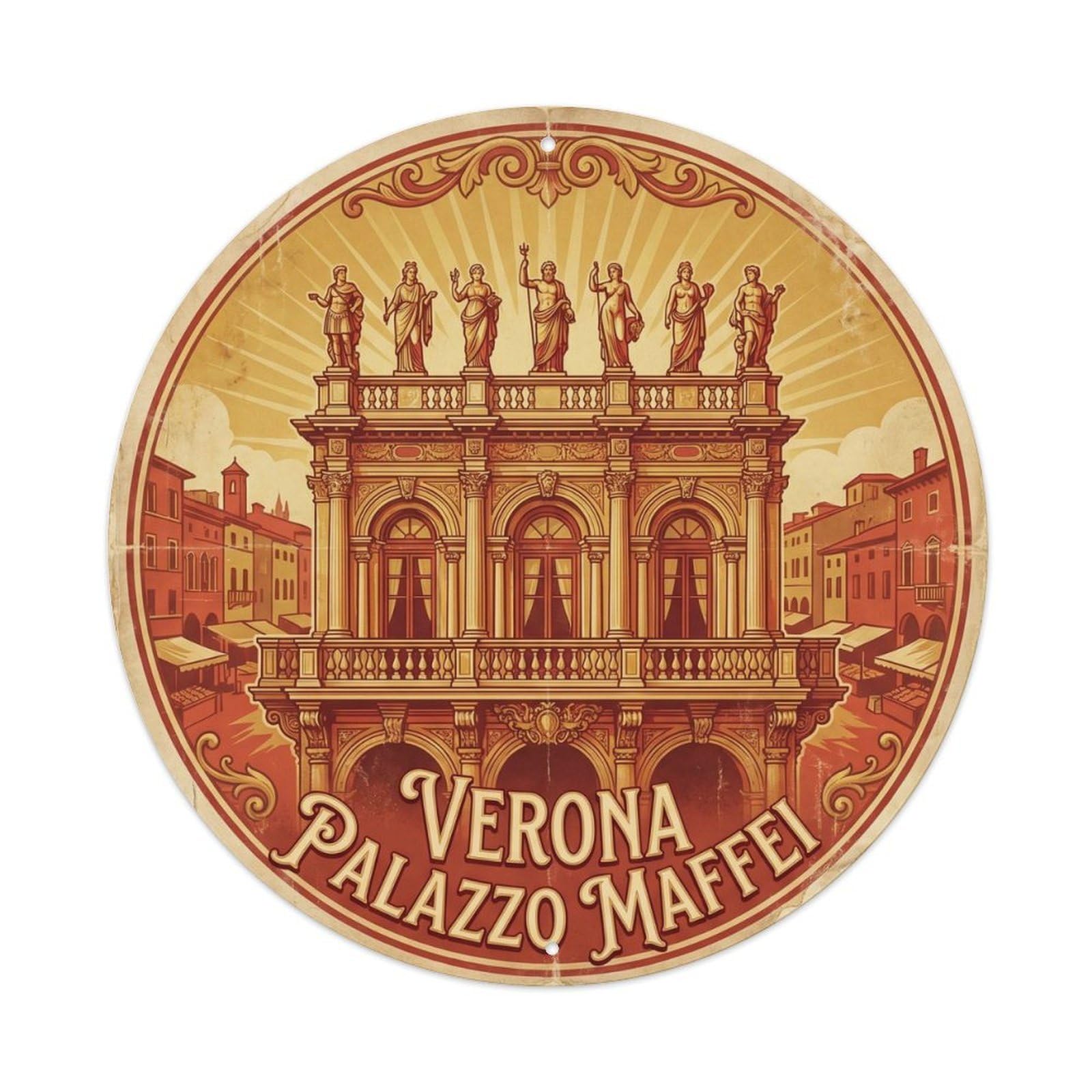 Retro Verona Italy Palazzo Maffei City Landmark Travel Metal Tin Sign