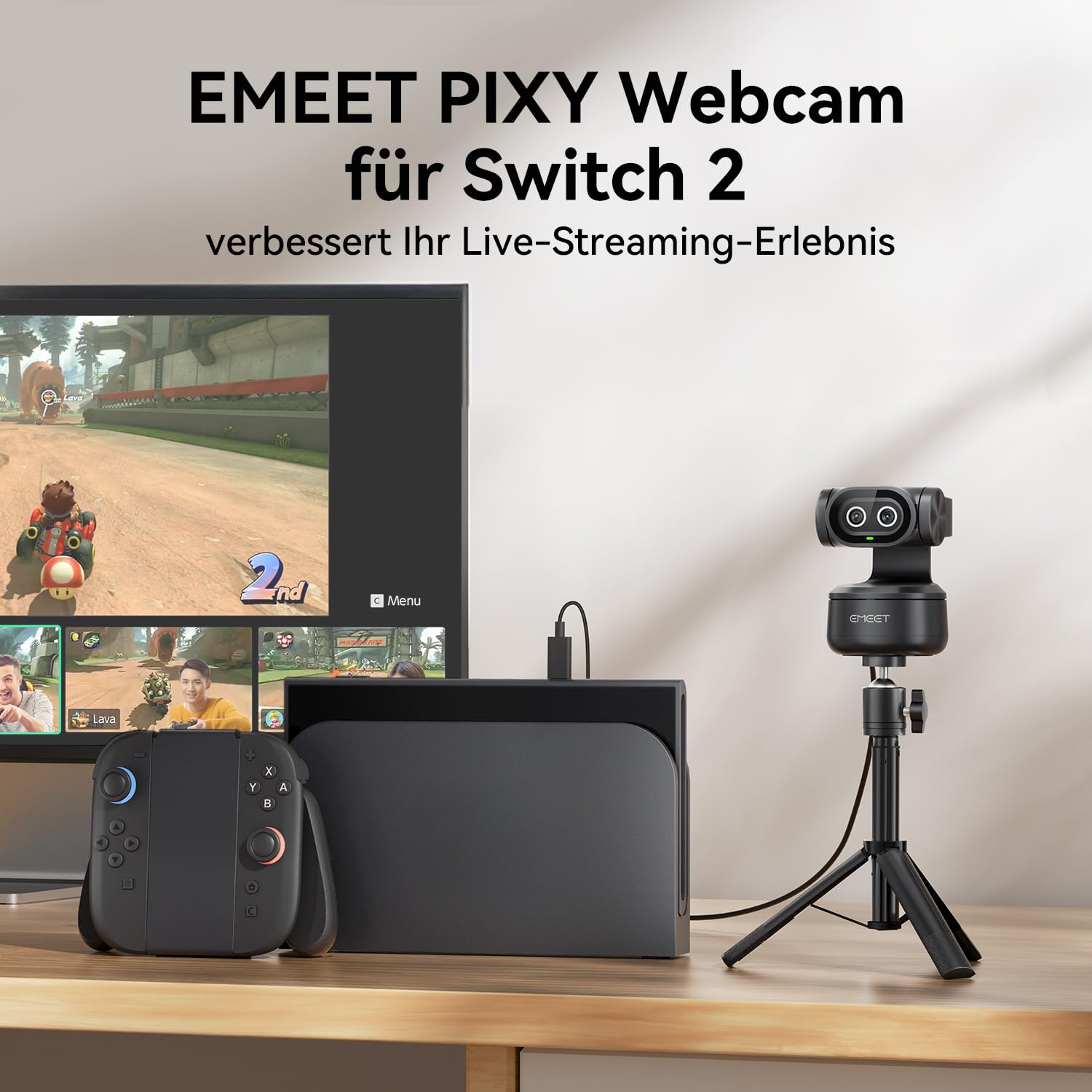 EMEET PIXY Dual-Kamera KI-gestützte PTZ-Kamera 4K, KI-Tracking, 0,2 s Schneller Fokus, mit Sony-Sensor, 3 Mikrofone, Gestensteuerung, 4K Webcam für Streaming und kompatibel mit OBS/Twitch/Switch 2