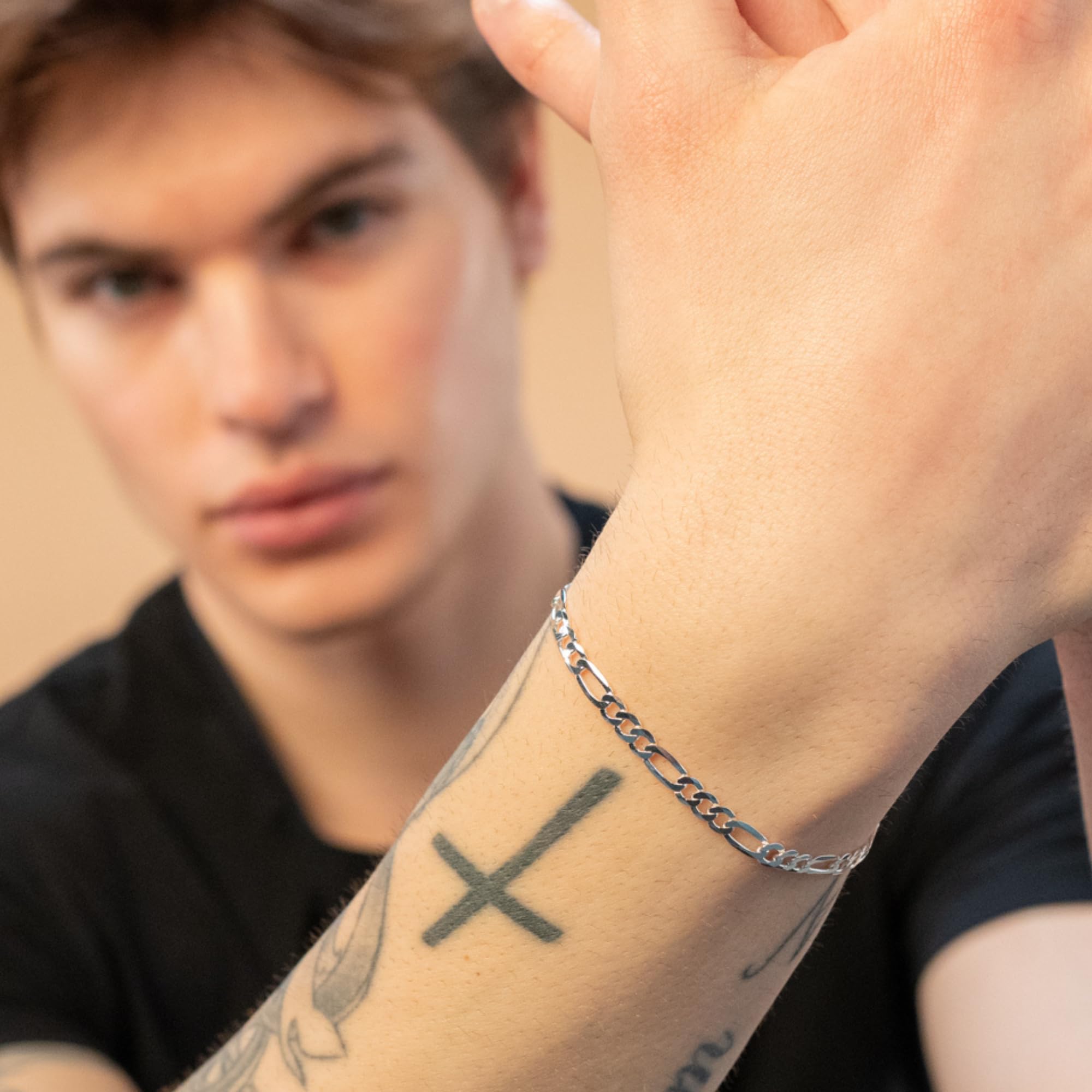 QUADRI - Bracciale Uomo Argento 925 - Braccialetto Uomo Idea Regalo | Bracciali modello Figaro - Made In Italy - Compleanno Anniversario - Scatola Inclusa