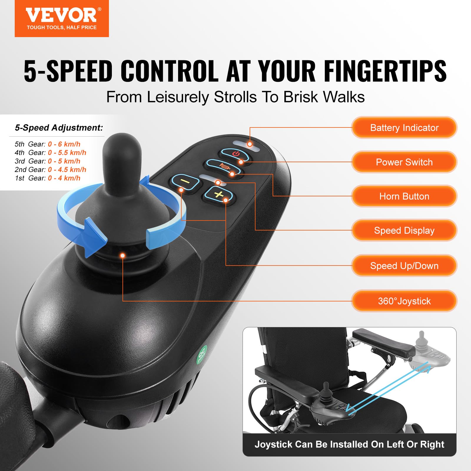 VEVOR Electric Wheelchair for Adults Seniors, 300 lbs Weight Capacity, 17.7 in Width Lightweight Foldable Motorized Wheelchairs, 20Ah battery All Terrain Aluminum Alloy Chair, Adjustable Backrest