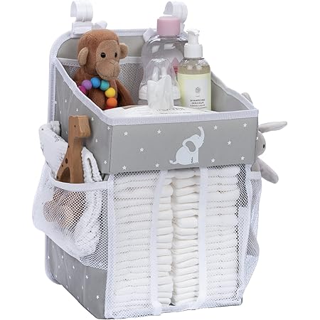 Cradle Star Hanging Diaper Caddy - Changing Table Organizer / Diaper Organizer for Nursery - Baby Essentials - Diaper Storage Organizer with Multiple Pockets - Gray - 17x9x9 inches