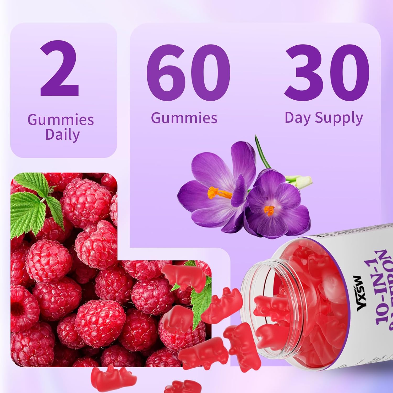 Saffron Gummies, Saffron Supplements for Kids & Adults with Ashwagandha, L-Theanine, St. John's Wort, Lemon Balm, Vitamin D3 B6, Magnesium & Zinc-Support Focus, Zzz, Mood, Raspberry Flavor, 60 Count - Image 7