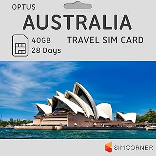 Australia SIM Card (40 GB, 28 Days) - Optus Prepaid SIM Card w/ Unlimited Minutes & SMS to Australian Mobiles- 3-in-1 4G Hotspot Card w/ Tethering- Standard, Micro, & Nano SIM Card For Unlocked Phones