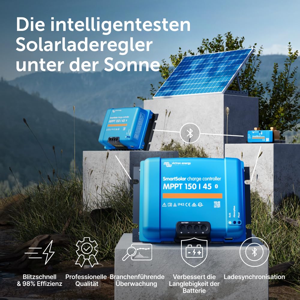 Victron Energy SmartSolar MPPT Laderegler - Solar Laderegler (Bluetooth) - 150V 45 Amp 12/24/36/48-Volt